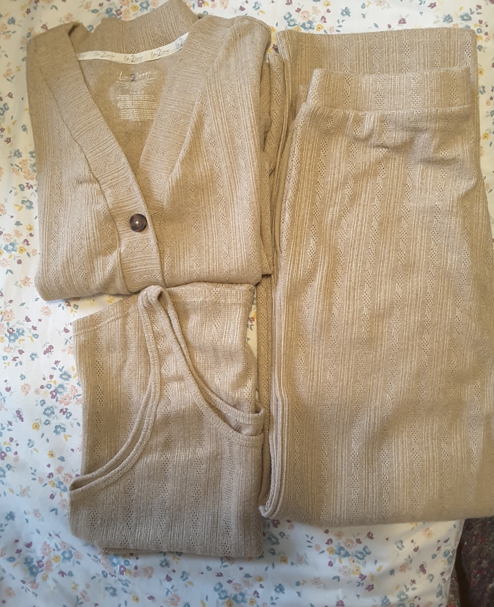Live 2 Lounge Women's 3 Pieces Knit Cardigan and Wide Leg Knit Pants Set - Beige